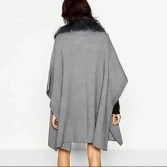 Zara Coat Jacket Fur Collar Knit Cape Poncho Faux Coat Jacket S - Picture 8 of 14